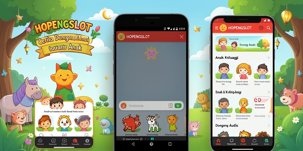 Antarmuka aplikasi HOPENGSLOT dengan berbagai pilihan dongeng audio.