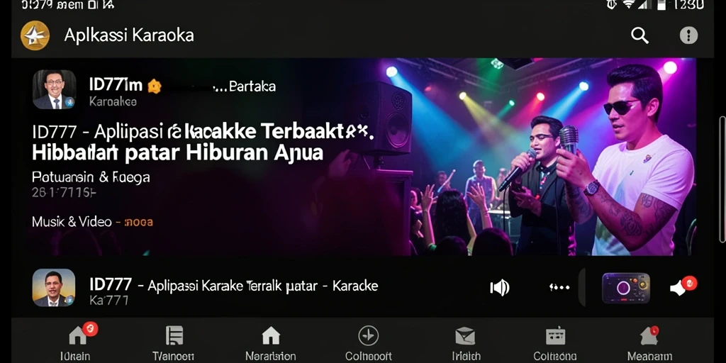 Antarmuka aplikasi ID777 dengan fitur Karaoke yang menarik.