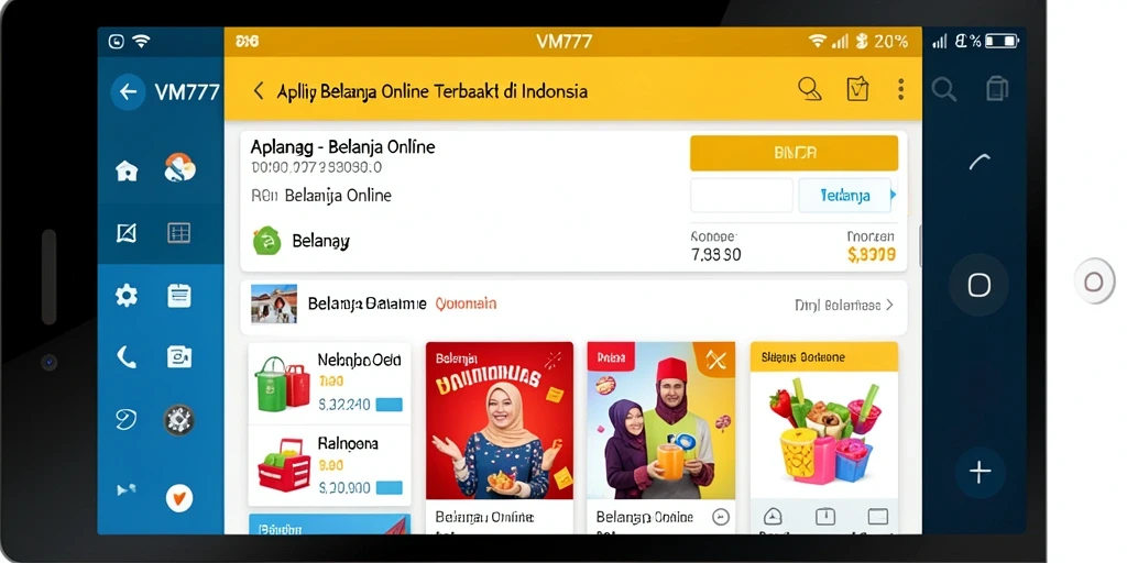 Tampilan antarmuka aplikasi VM777 untuk Belanja Online.